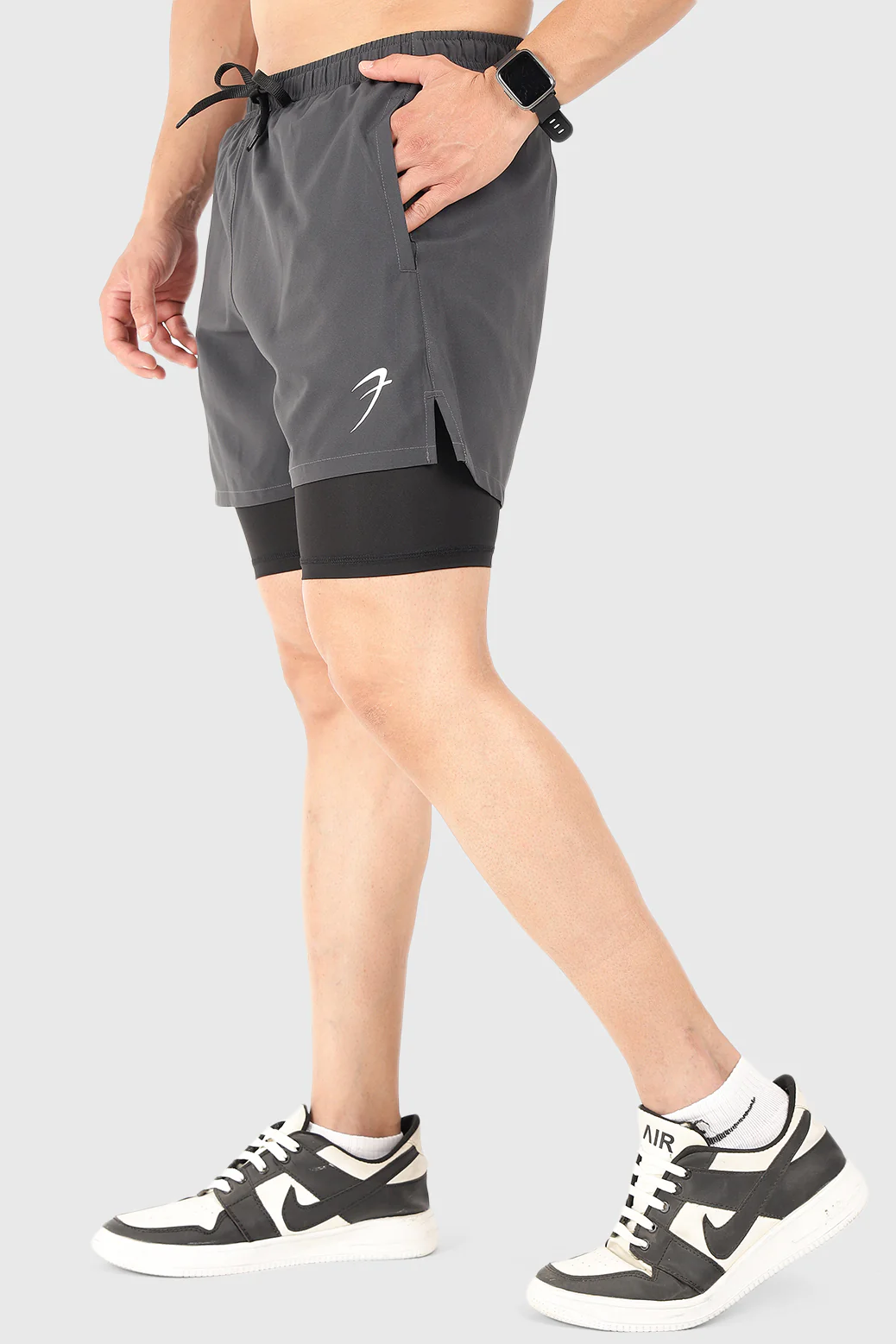 2 in 1 5" Compression Shorts Coal - Image 2