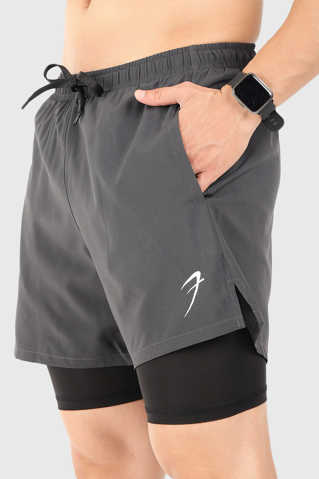 2 in 1 5" Compression Shorts Coal - Image 3