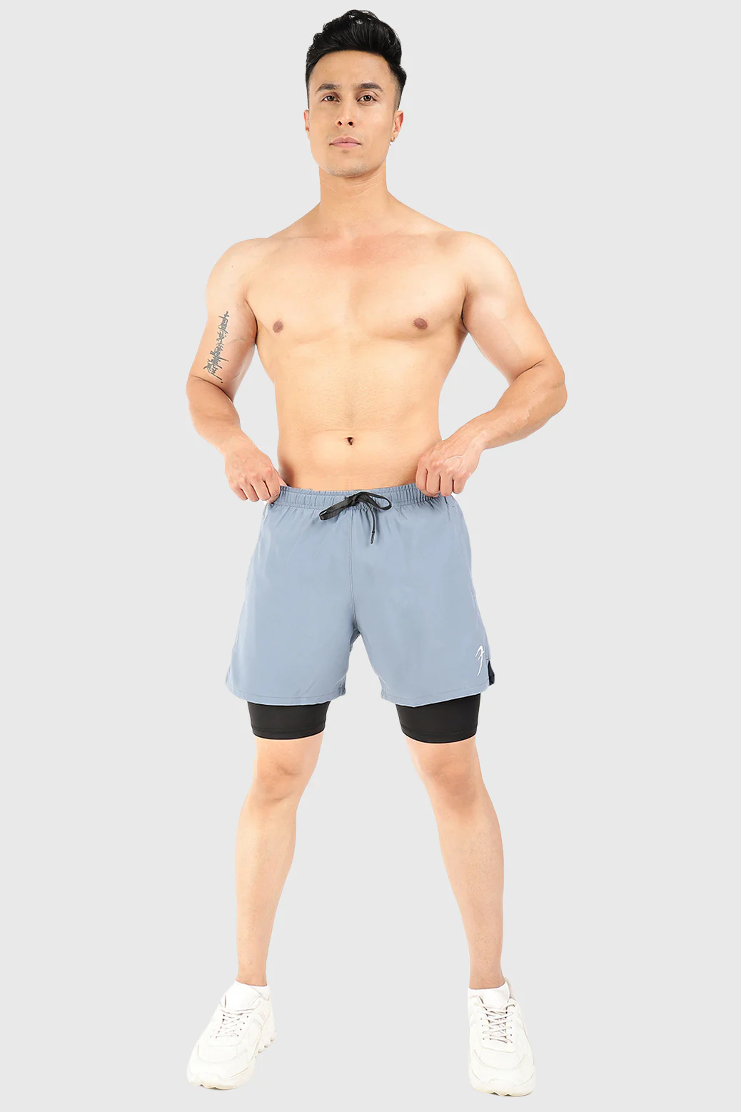 2 in 1 5" Compression Shorts Light Grey - Image 2