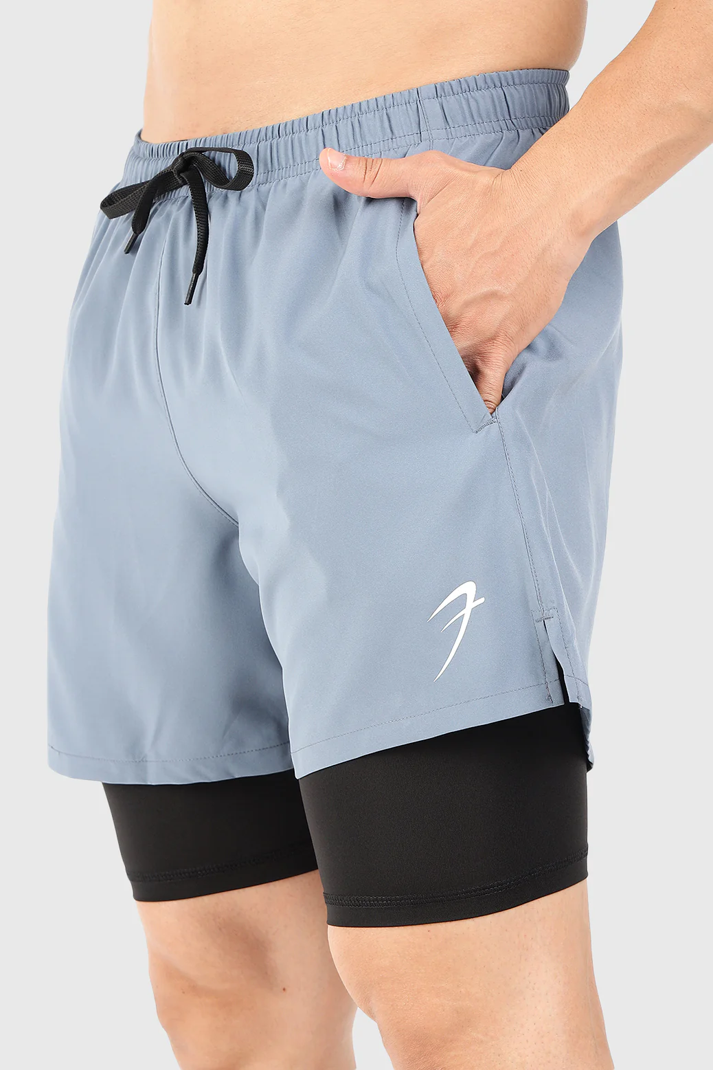 2 in 1 5" Compression Shorts Light Grey - Image 3