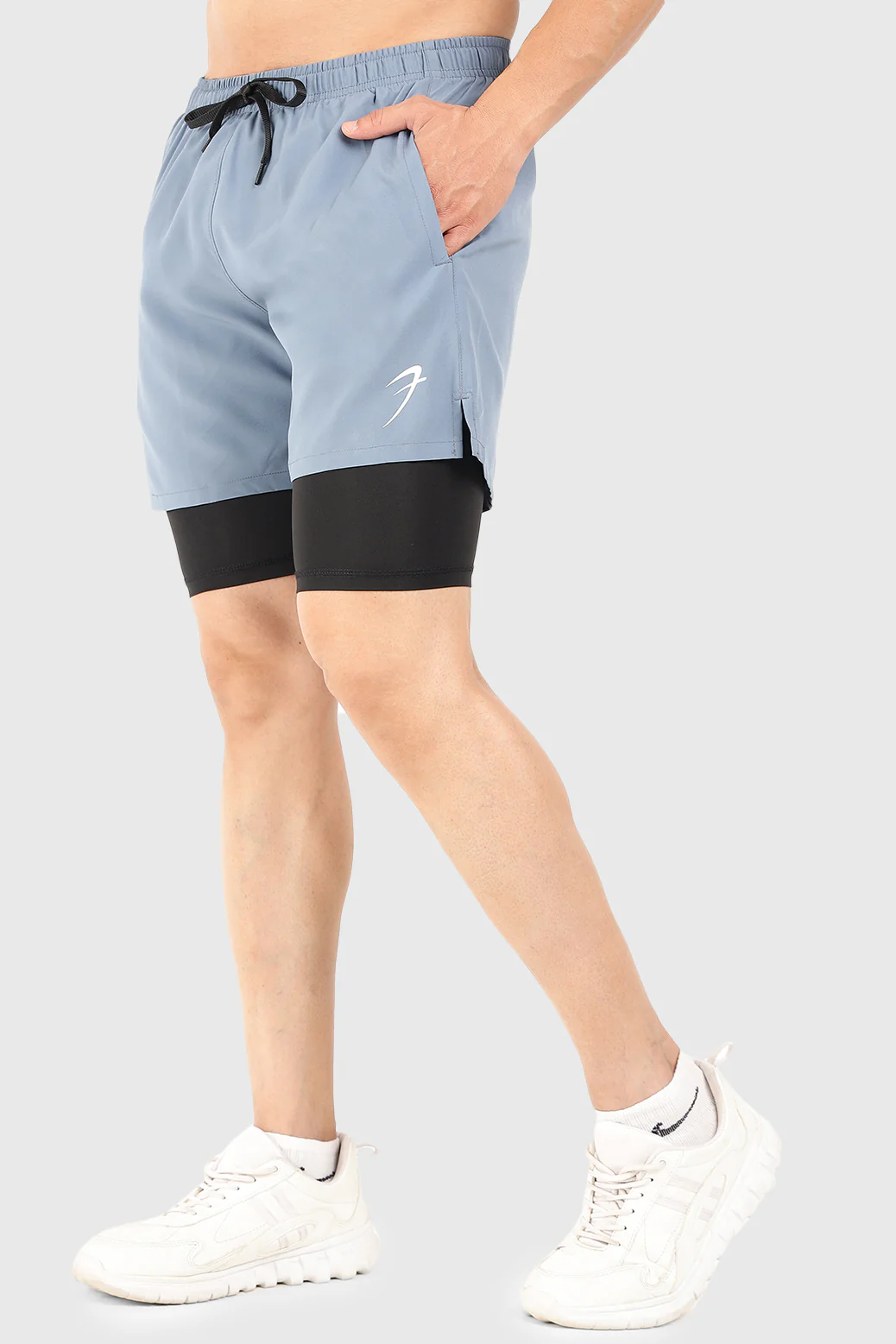 2 in 1 5" Compression Shorts Light Grey - Image 5