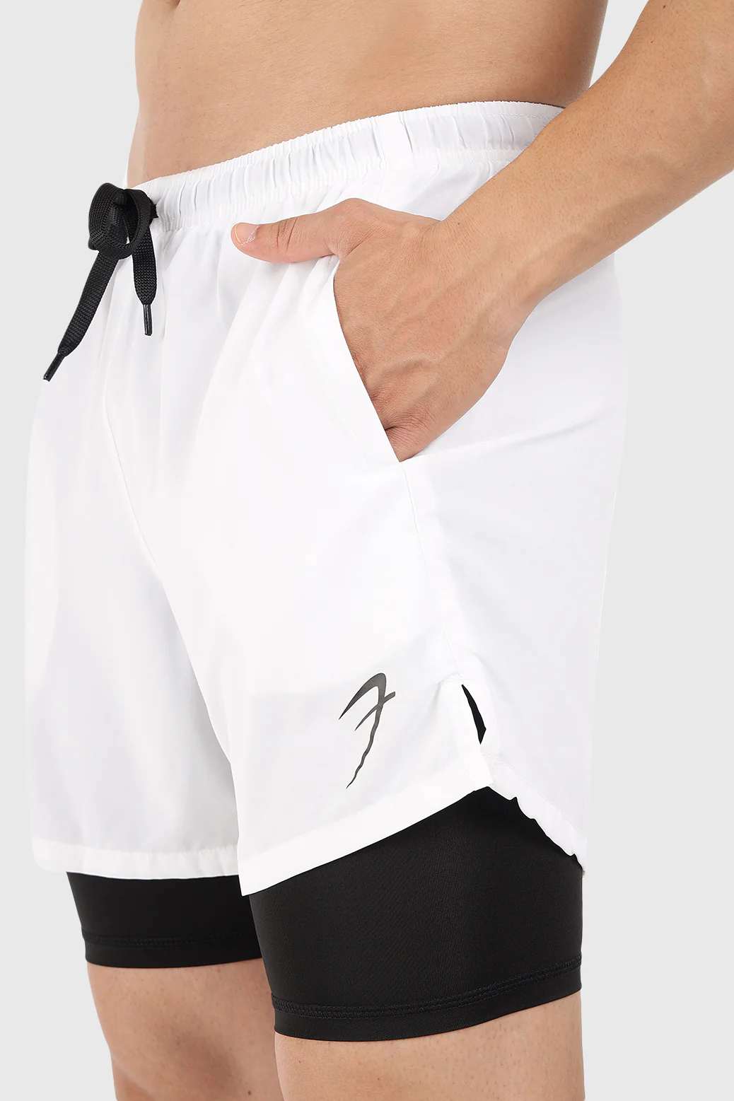 2 in 1 5" Compression Shorts White - Image 3