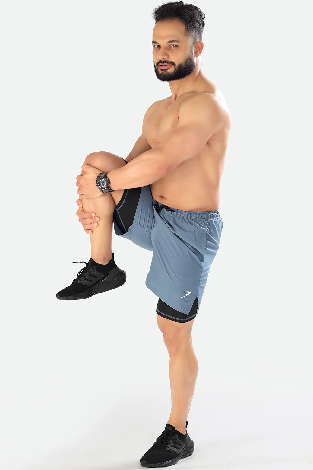 2 in 1 Compression Shorts Light Grey - Image 4