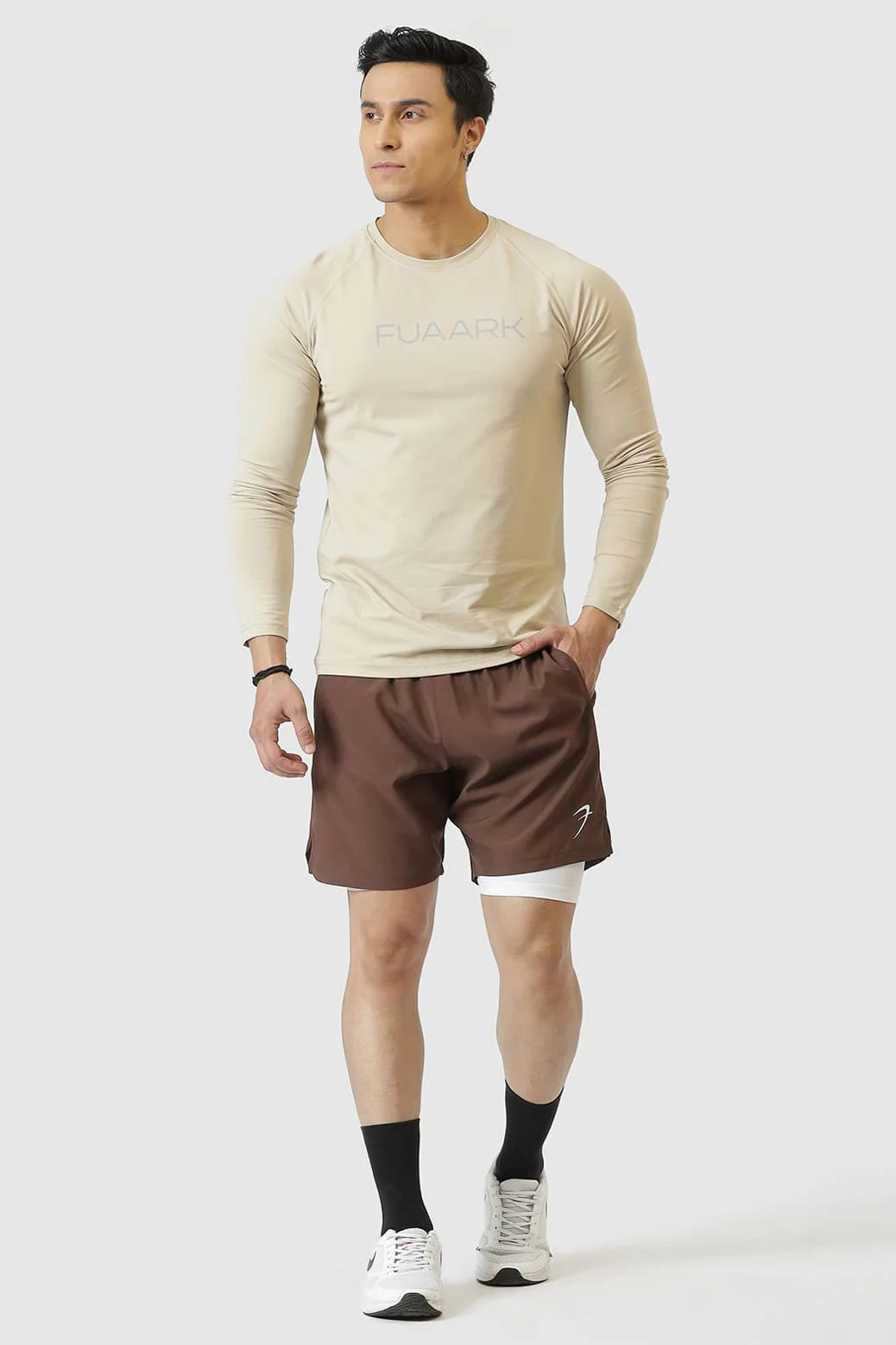 2 in 1 Compression Shorts Brown - Image 4