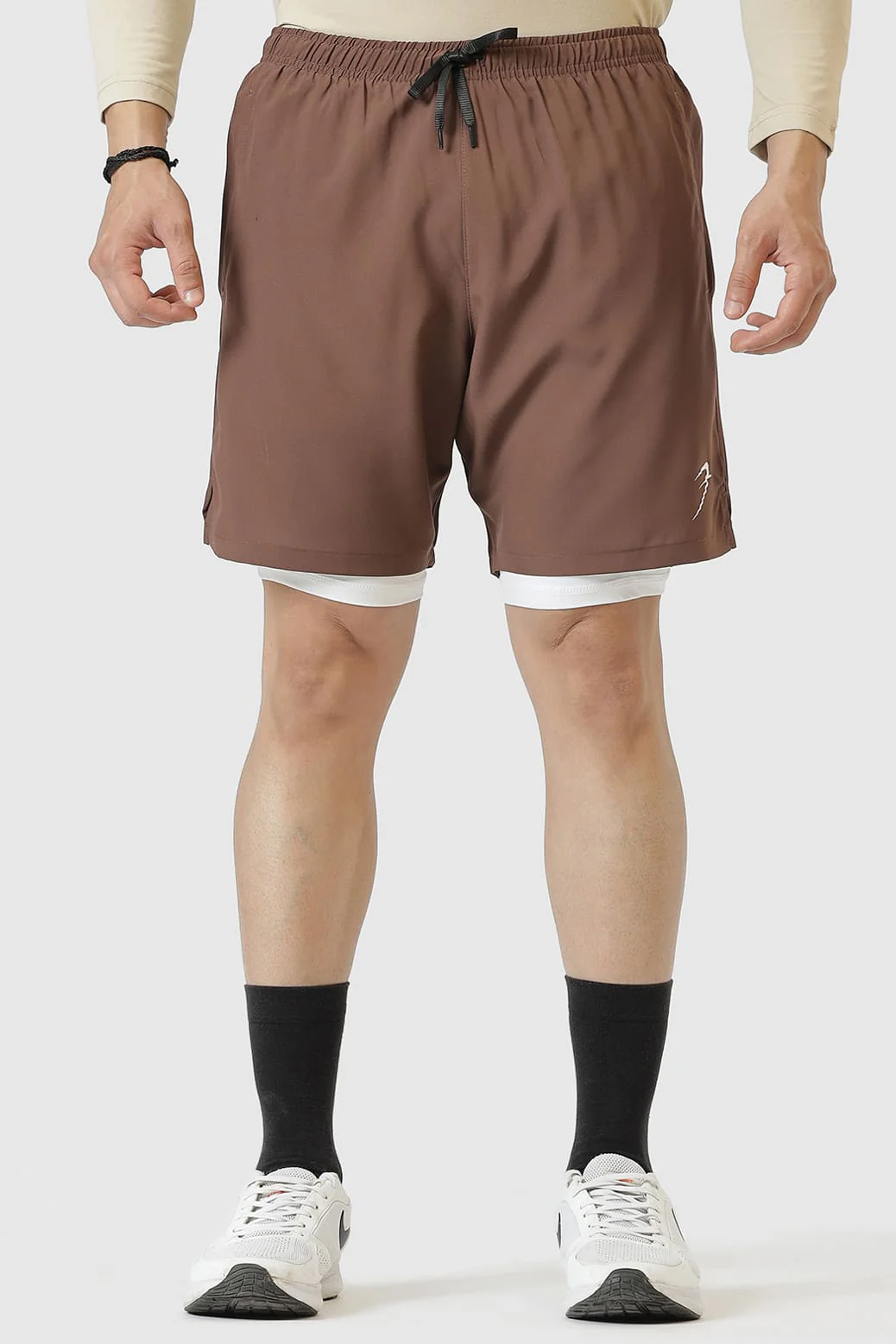 2 in 1 Compression Shorts Brown - Image 6