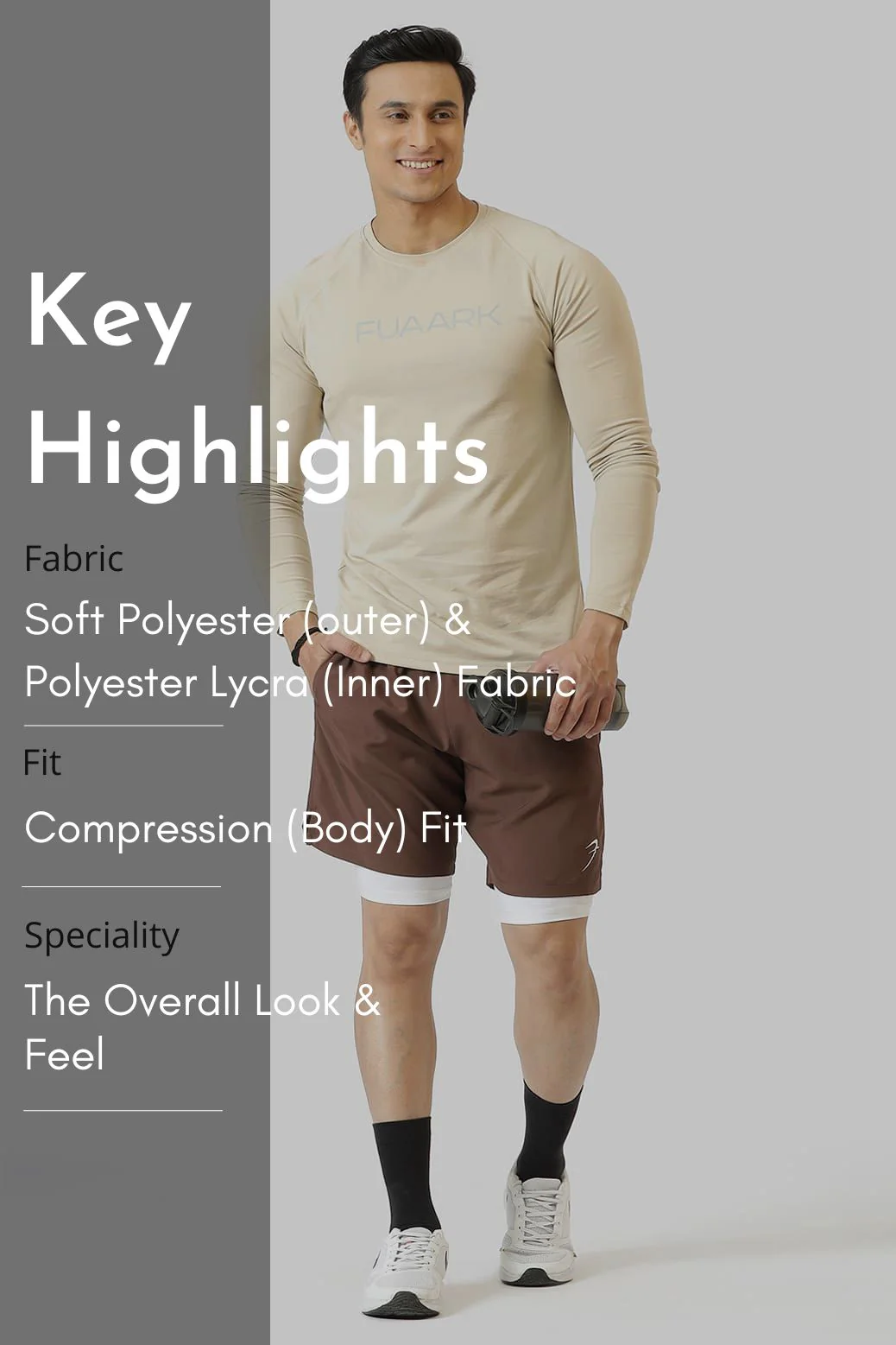 2 in 1 Compression Shorts Brown - Image 8