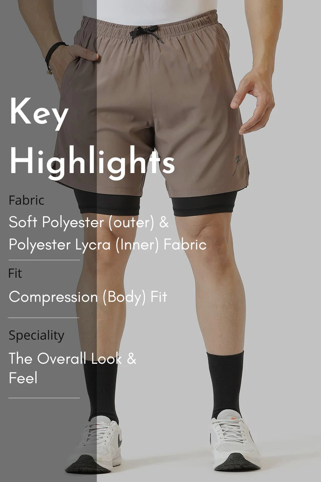 2 in 1 Compression Shorts Dusk Brown - Image 7
