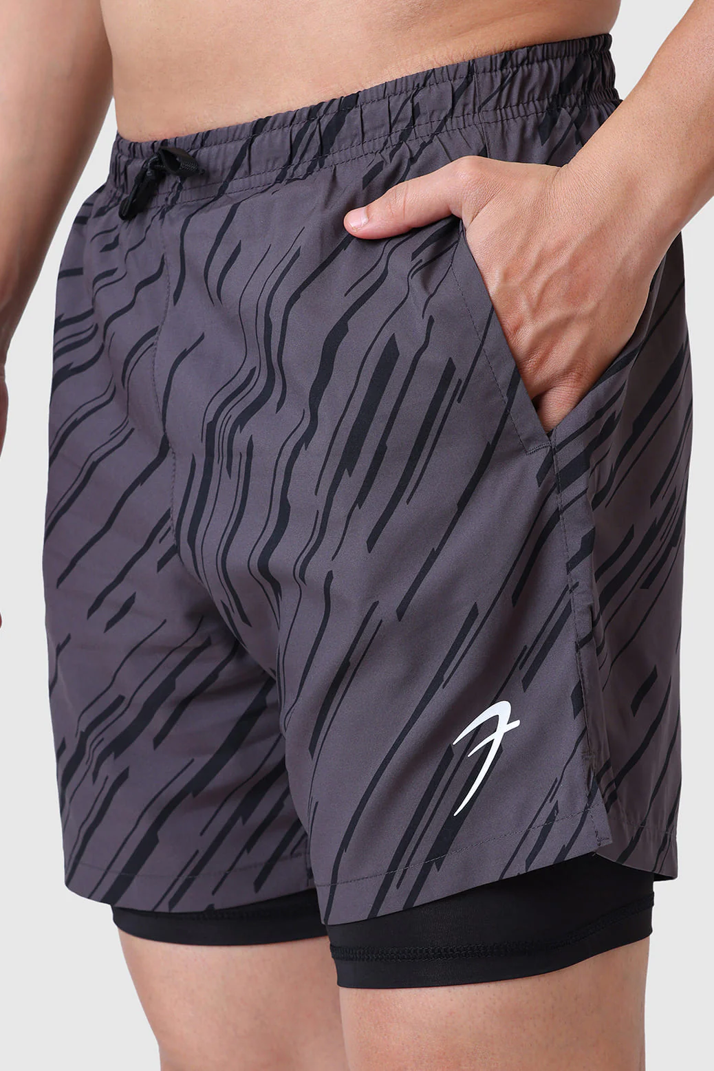 2 in 1 Printed Compression Shorts Graphite - Image 4