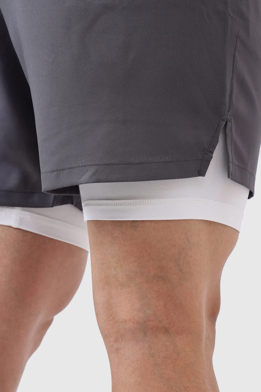 2 in 1 Compression Shorts Grey with White - Image 4
