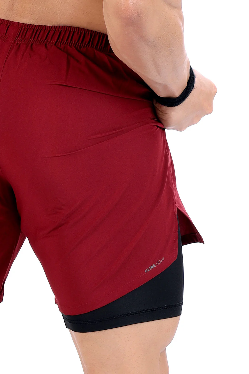 2 in 1 Compression Shorts Maroon - Image 3