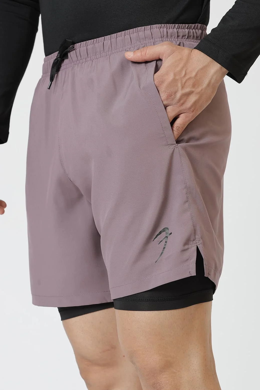 2 in 1 Compression Shorts Mauve - Image 2