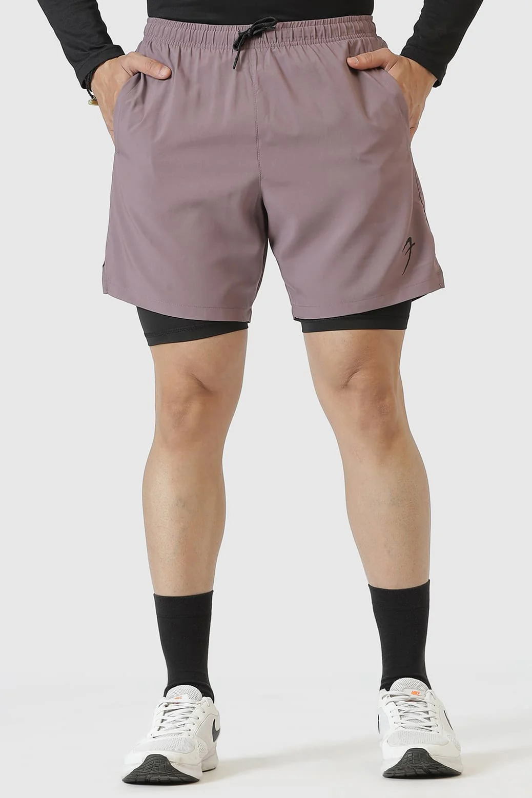 2 in 1 Compression Shorts Mauve - Image 5