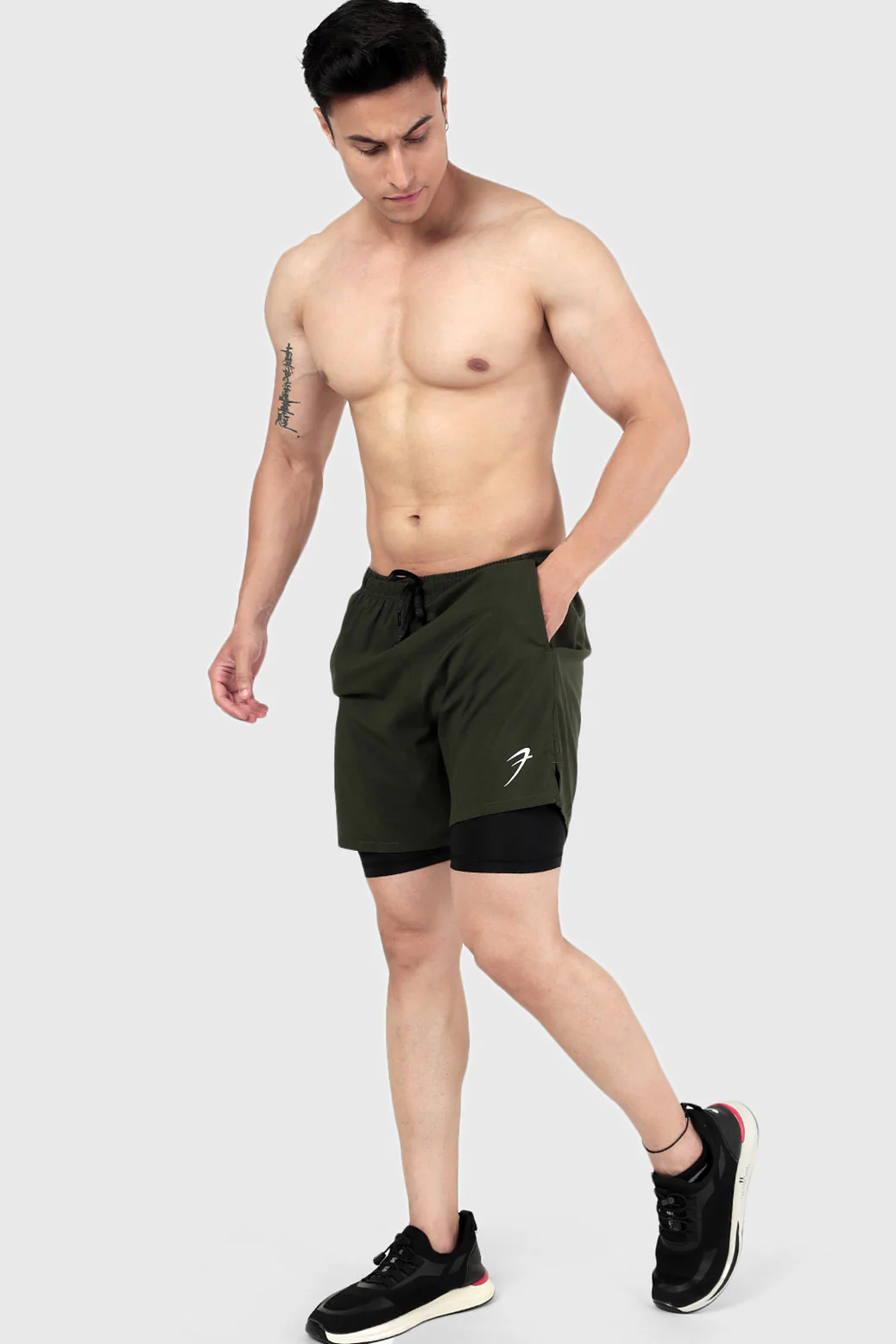 2 in 1 Compression Shorts Olive - Image 3