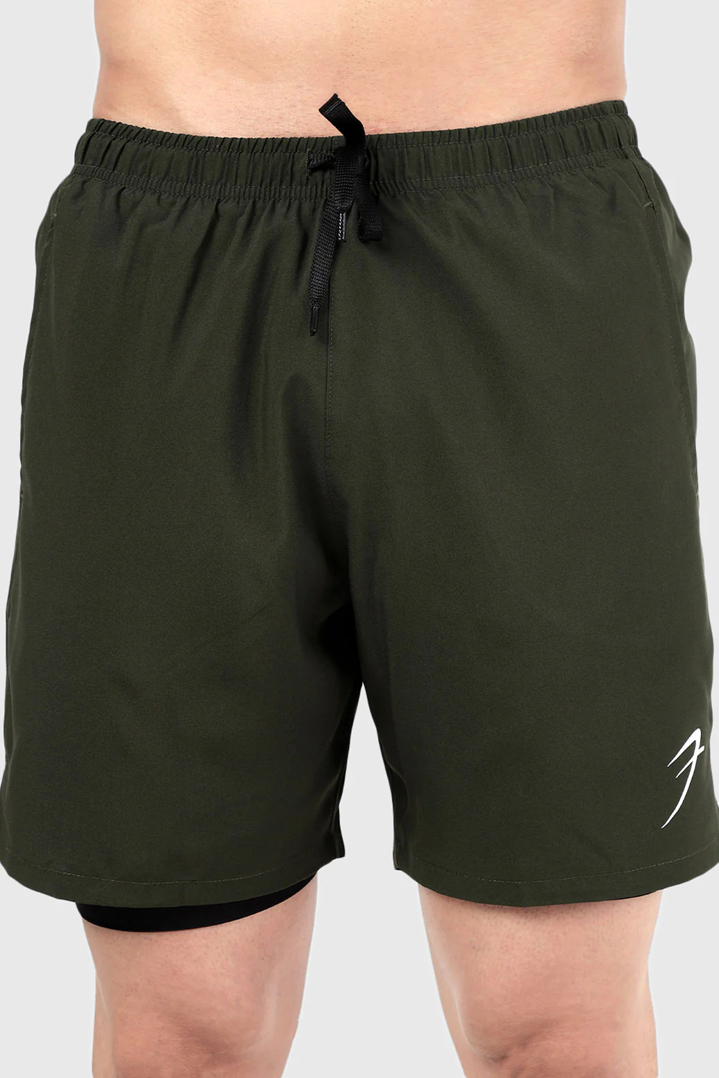 2 in 1 Compression Shorts Olive - Image 4
