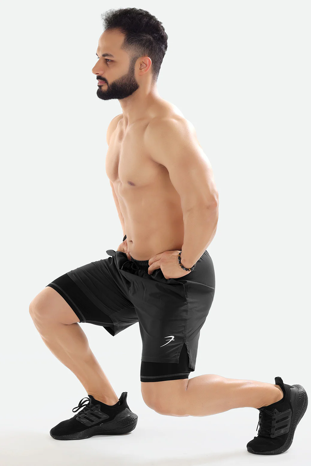 2 in 1 Compression Shorts Dark Grey - Image 3
