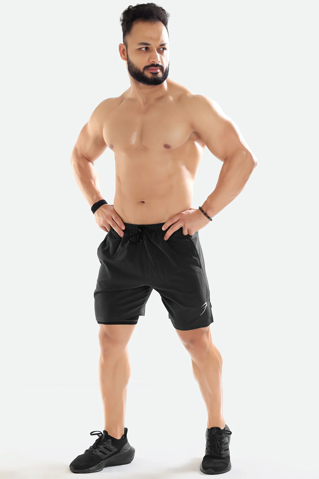 2 in 1 Compression Shorts Dark Grey - Image 4