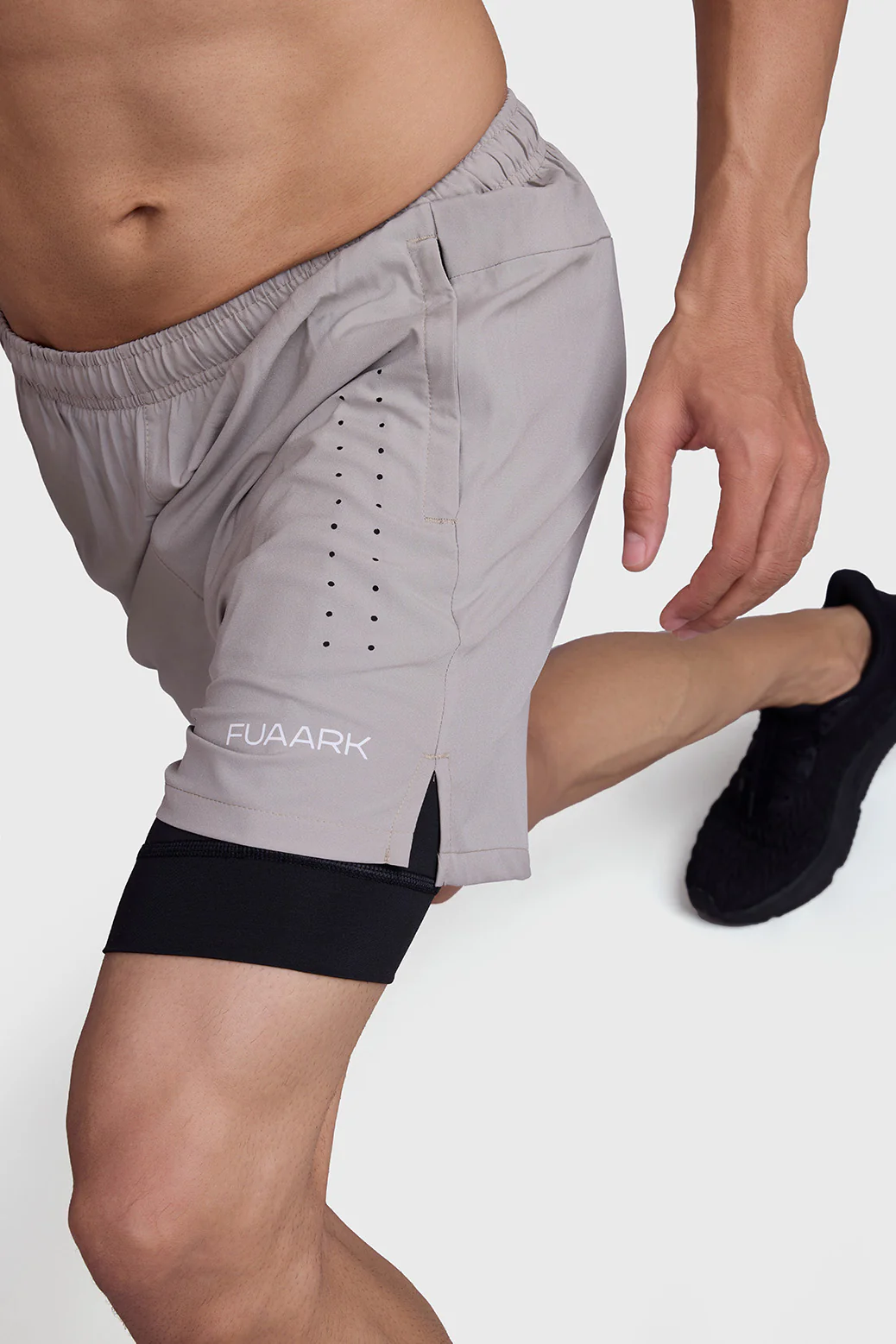 2 in 1 Laser Shorts Beige With Black - Image 3