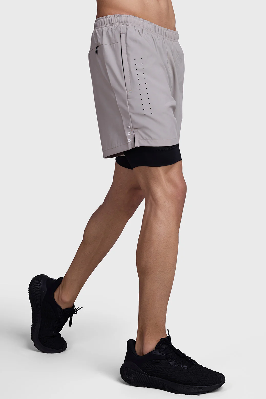 2 in 1 Laser Shorts Beige With Black - Image 4