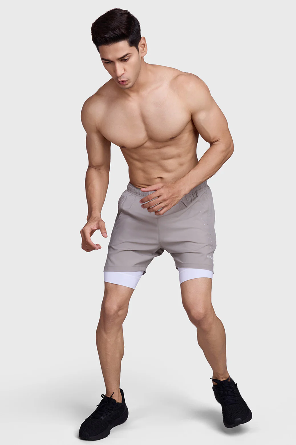 2 in 1 Laser Shorts Beige With White - Image 3