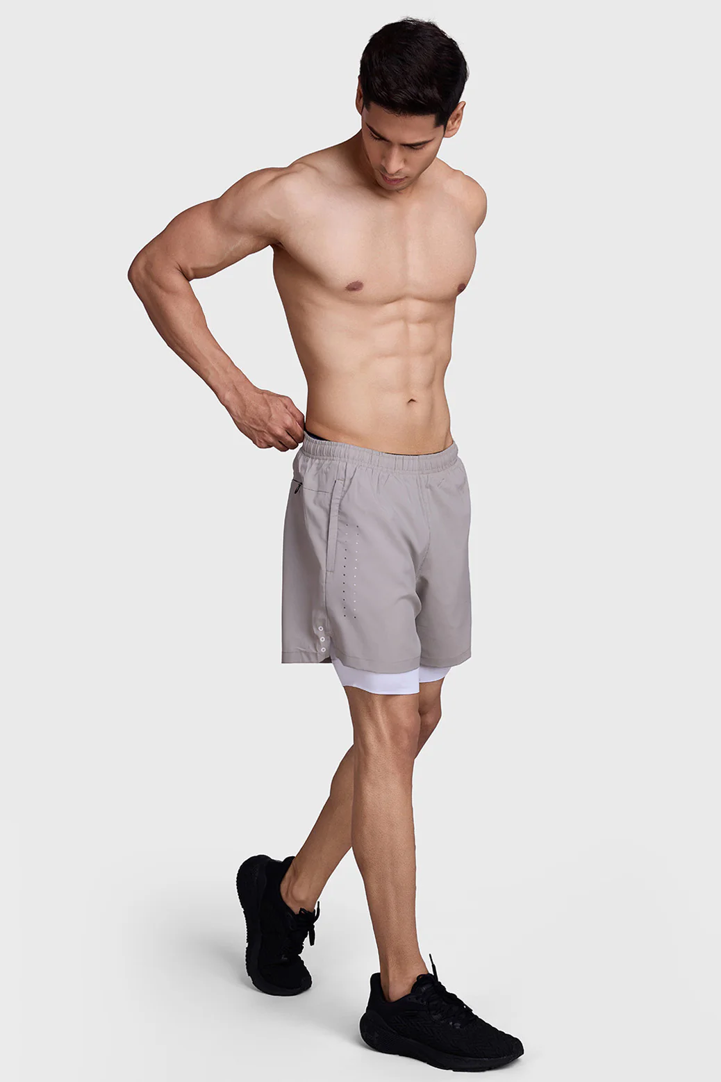 2 in 1 Laser Shorts Beige With White - Image 5