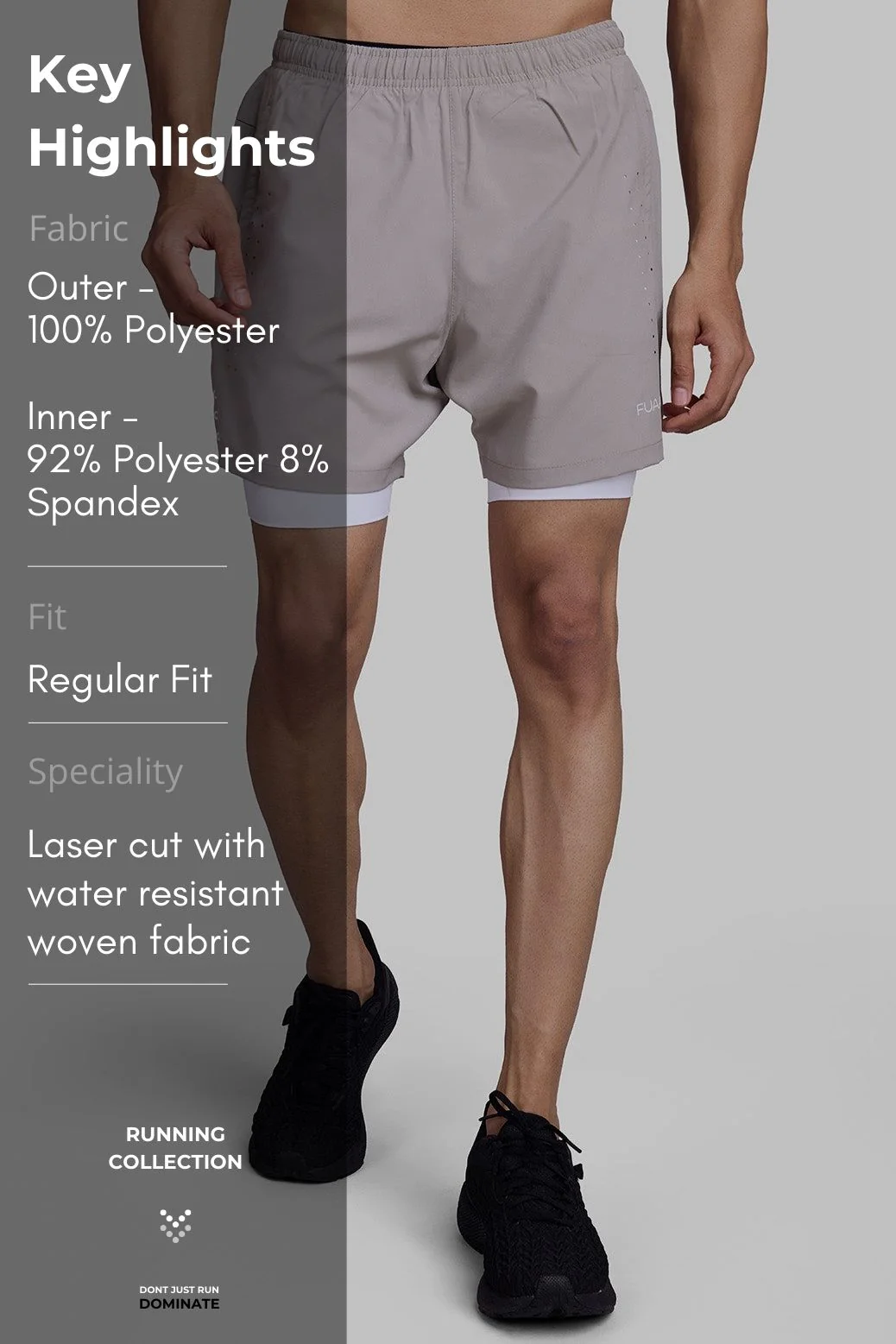 2 in 1 Laser Shorts Beige With White - Image 8