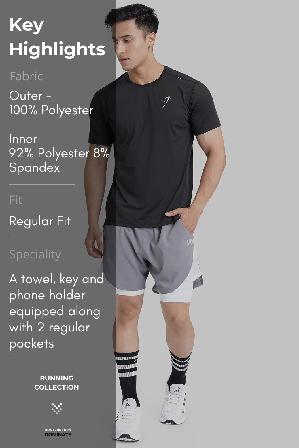 2 in 1 Mesh Shorts Foggy Grey With White - Image 10