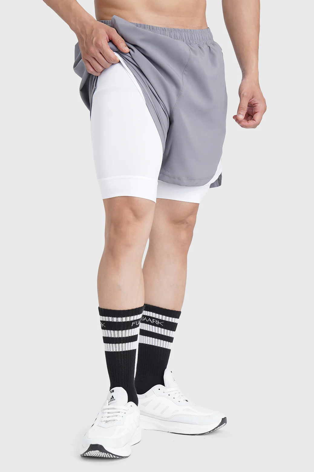 2 in 1 Mesh Shorts Foggy Grey With White - Image 6