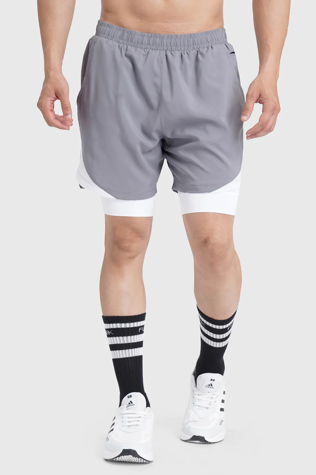 2 in 1 Mesh Shorts Foggy Grey With White - Image 7
