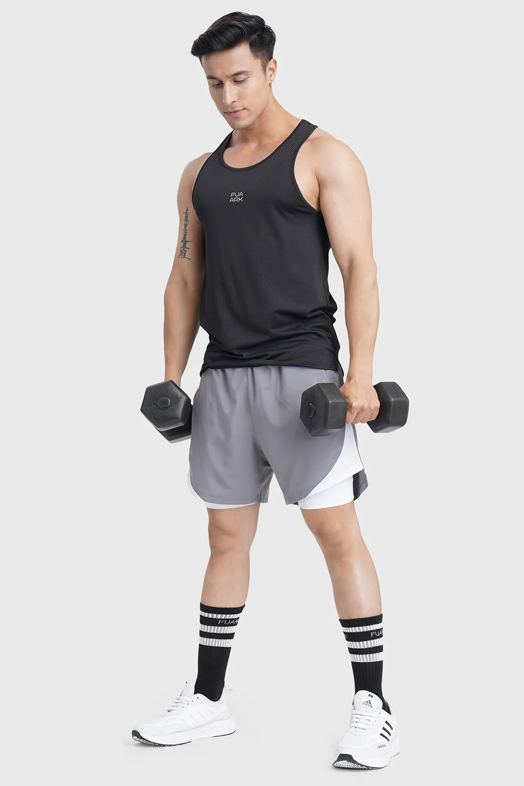 2 in 1 Mesh Shorts Foggy Grey With White - Image 8
