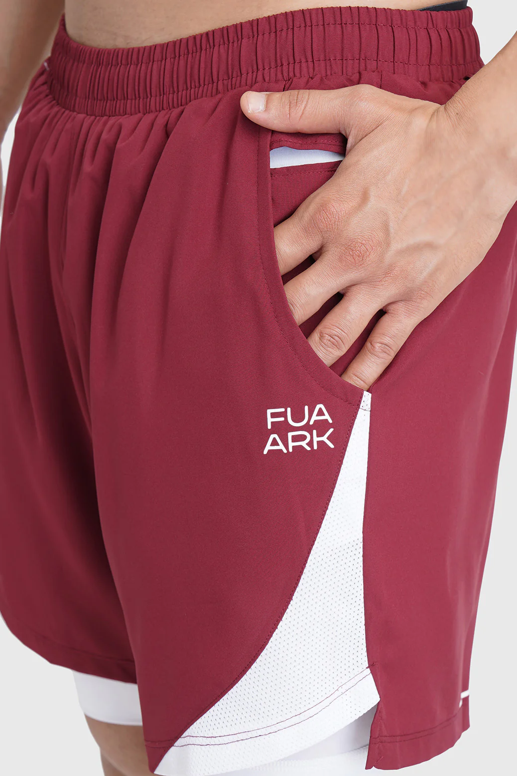 2 in 1 Mesh Shorts Maroon - Image 3