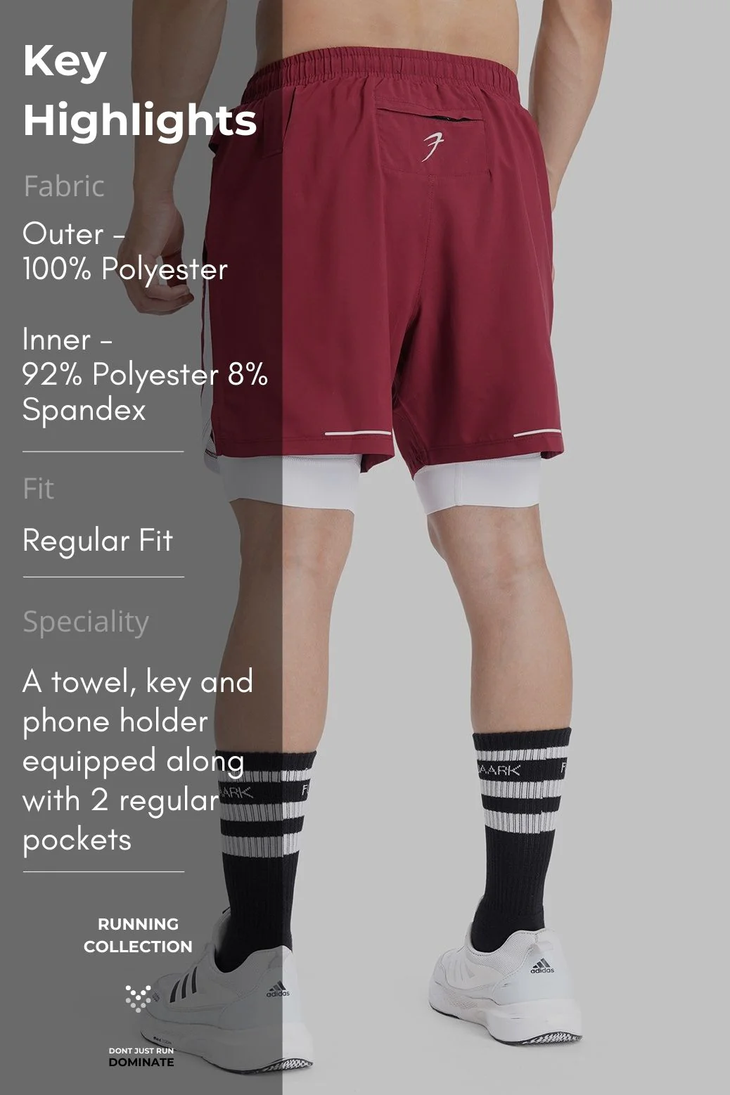 2 in 1 Mesh Shorts Maroon - Image 7