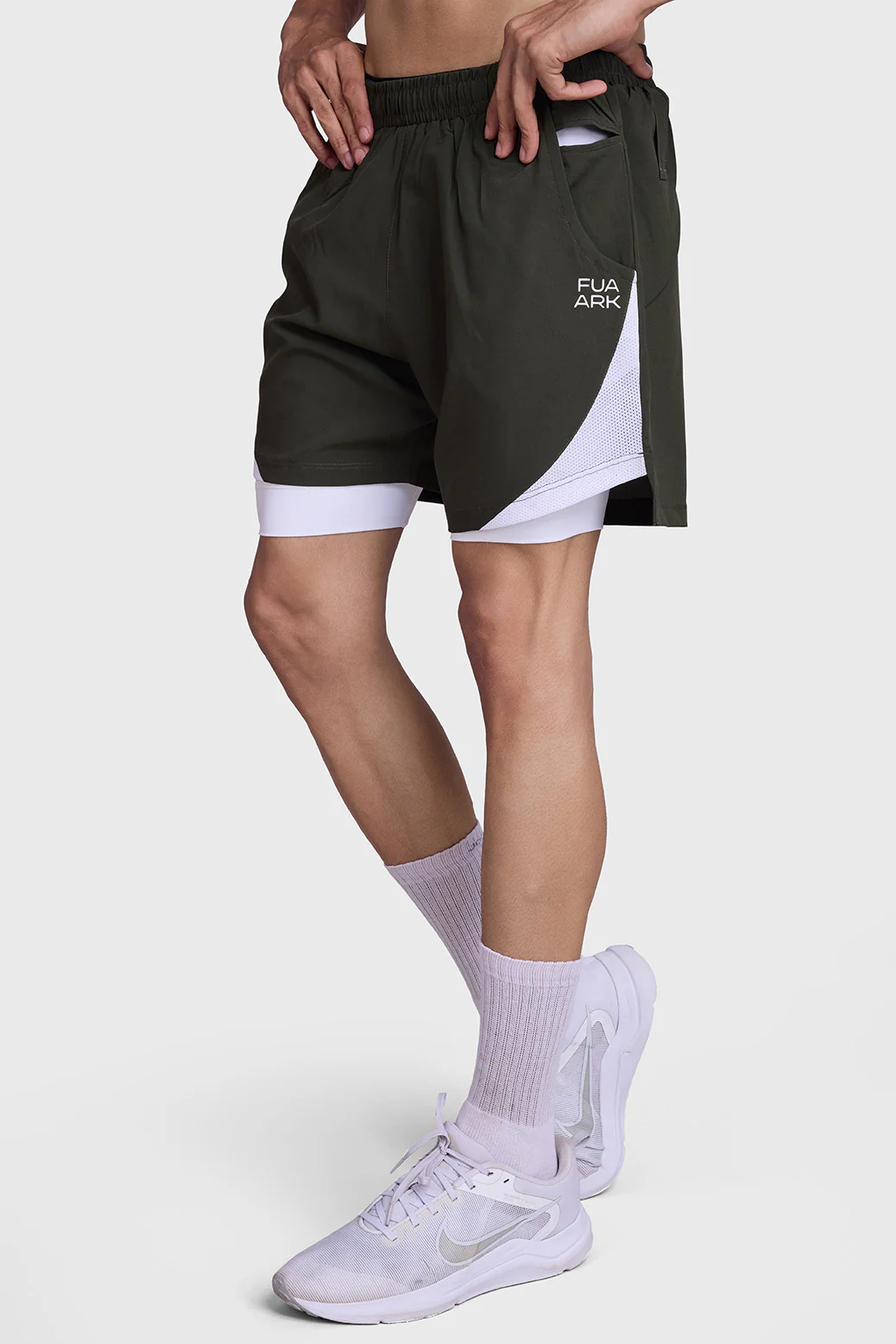 2 in 1 Mesh Shorts Olive - Image 3