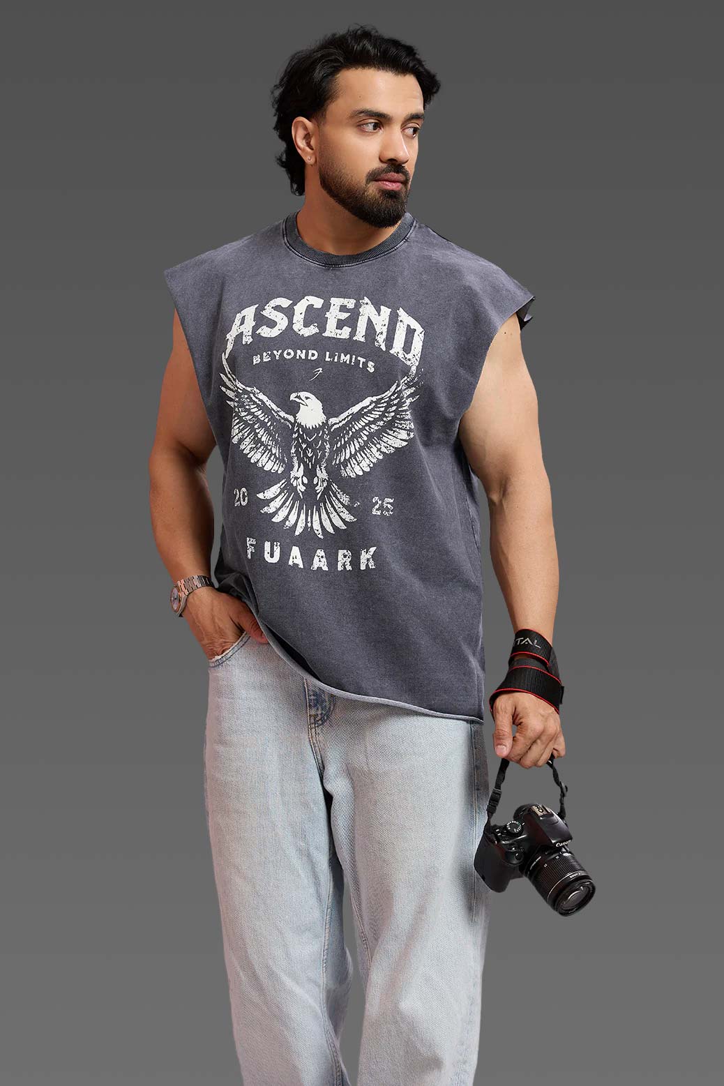 Ascend Washed Capsleeve Tank Dark Grey - Image 2