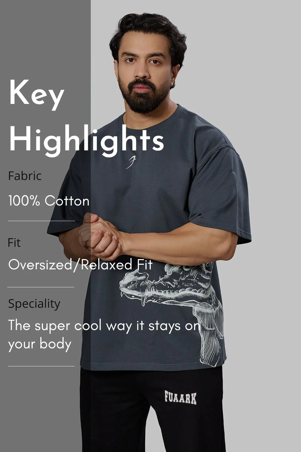 Bite Back Oversized T-shirt Dark Grey - Image 7