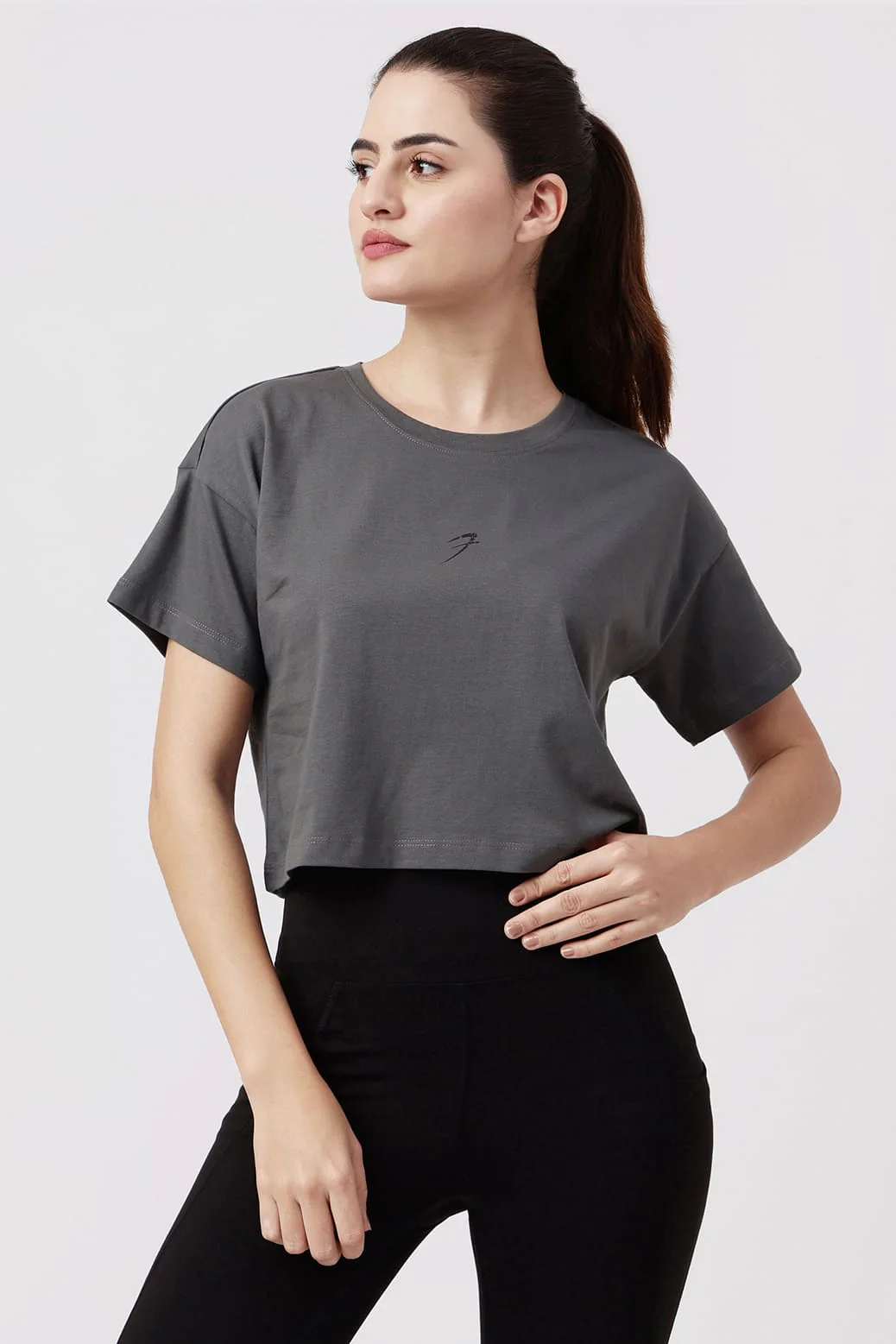 Brisk Cotton Crop Top Grey - Image 4
