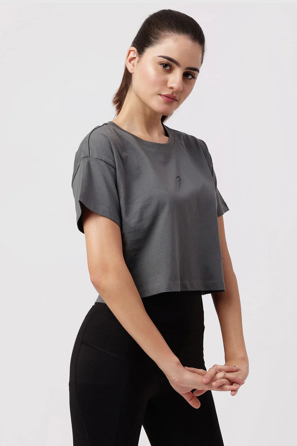 Brisk Cotton Crop Top Grey - Image 5