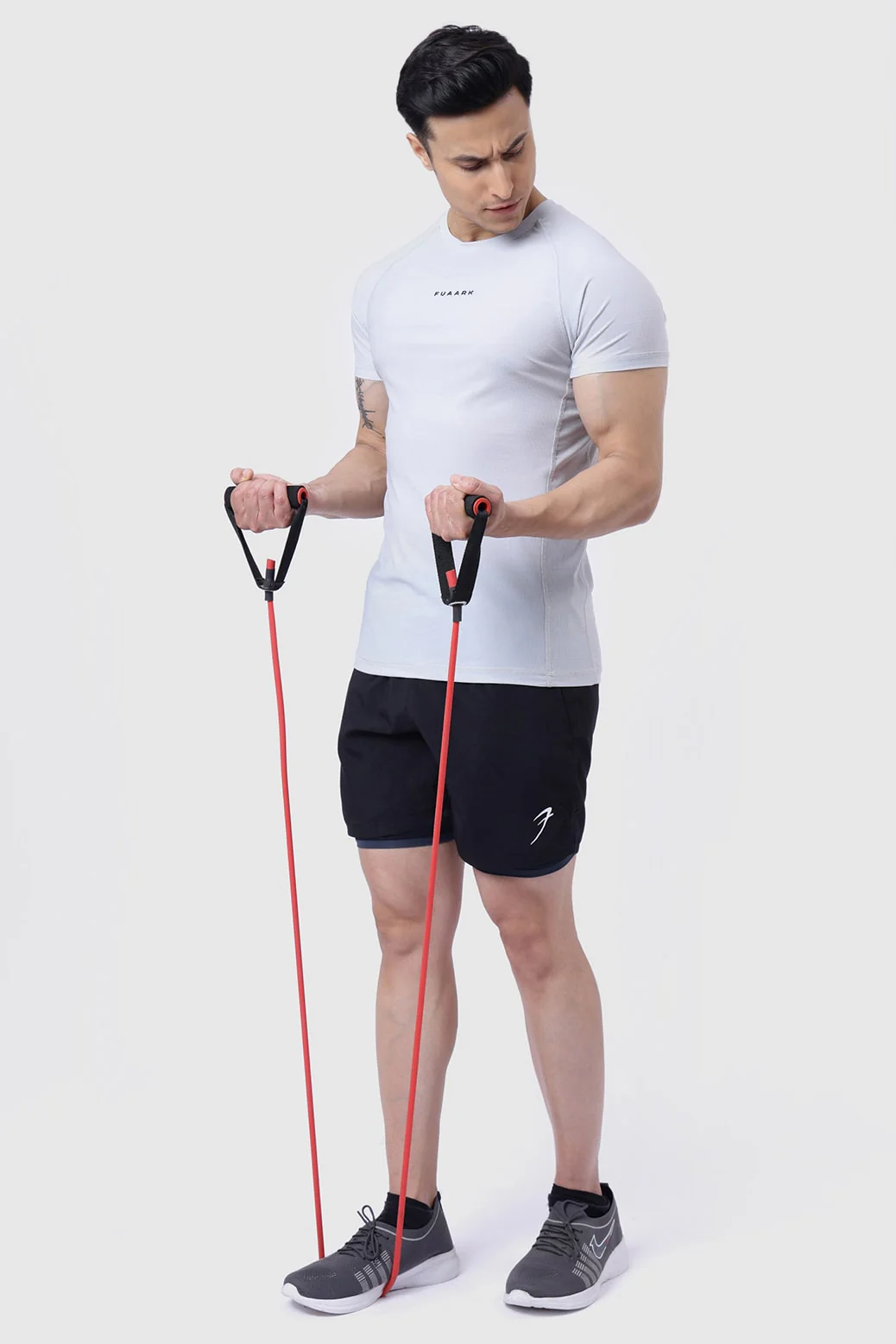 Blaze Nylon T-shirt Grey and 2 in 1 Compression Shorts Black - Image 8