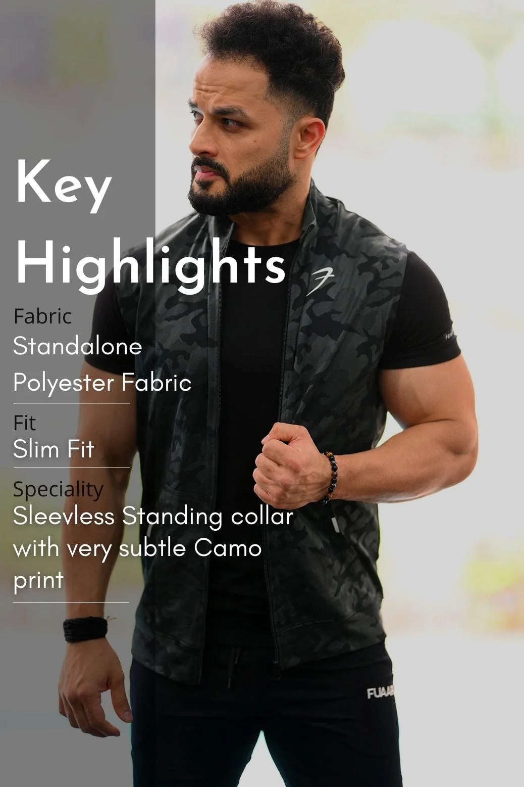 Camo Sleeveless Jacket Black - Image 6