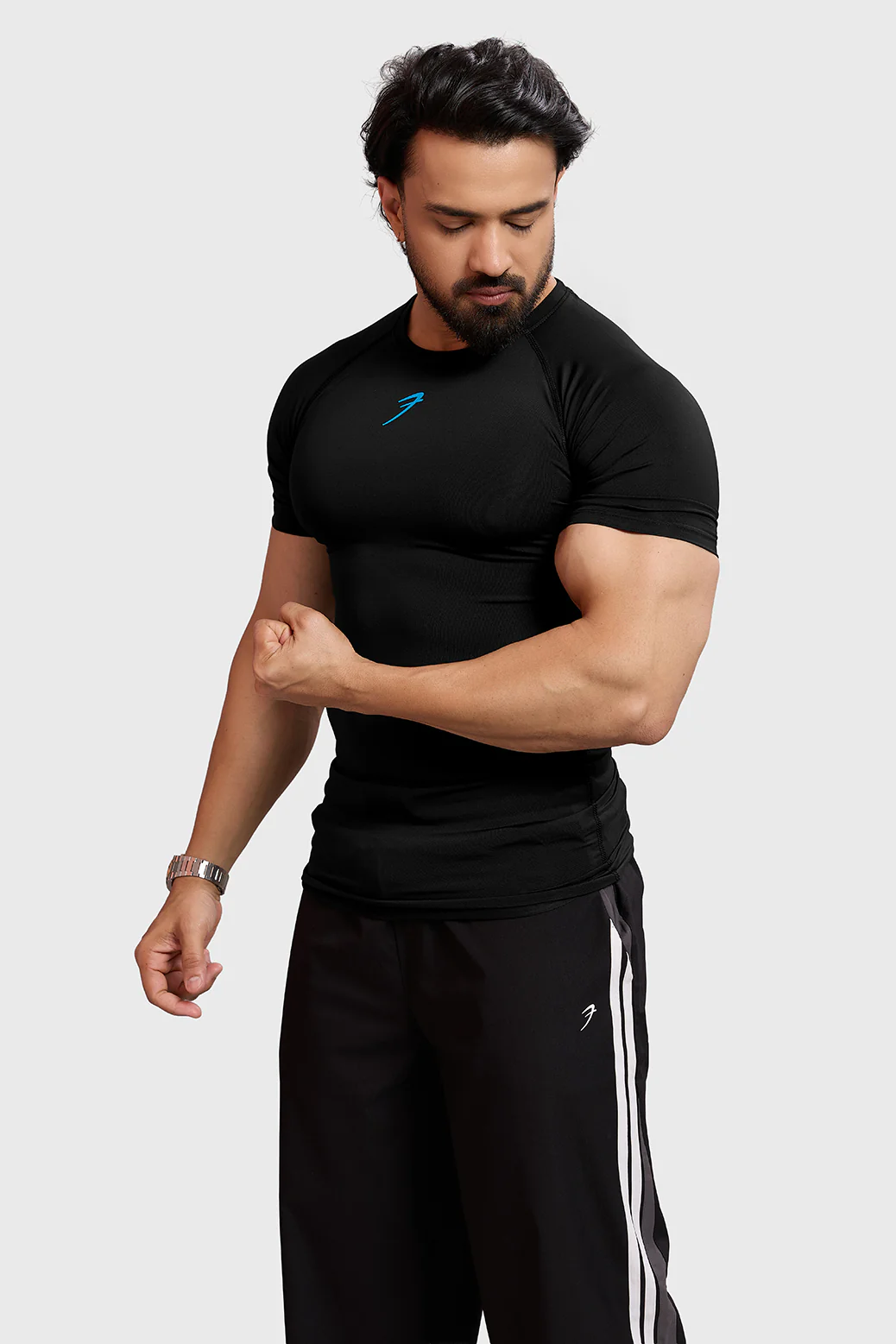 Compression T-shirt Black/ Blue Logo - Image 3