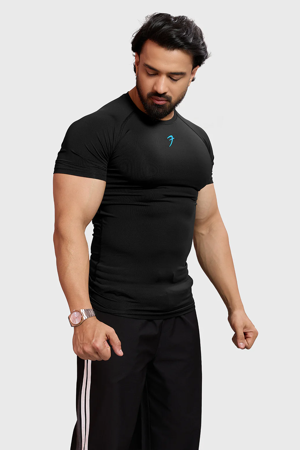 Compression T-shirt Black/ Blue Logo - Image 8
