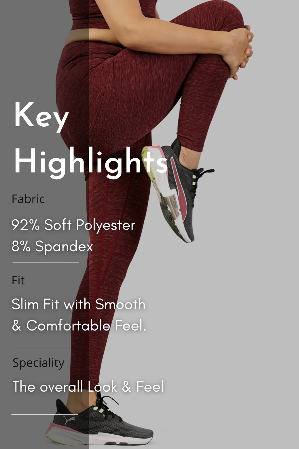 Essential Melange Leggings Maroon - Image 6