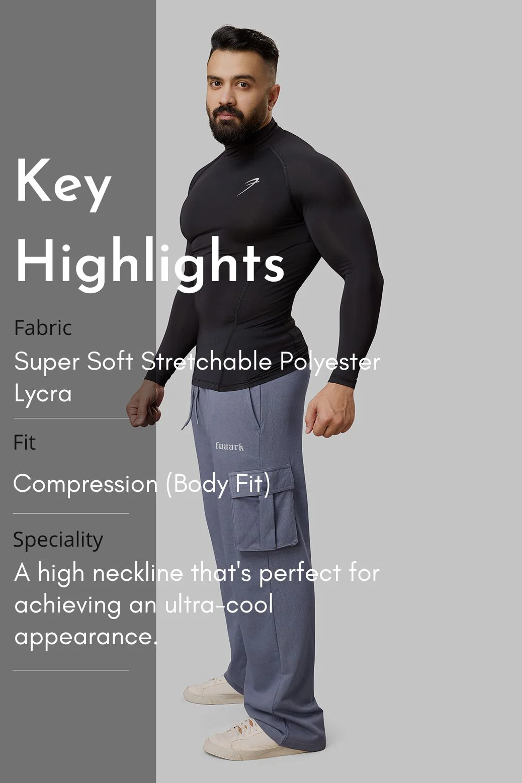 High Neck Compression Full Sleeves T-shirt Black - Image 9