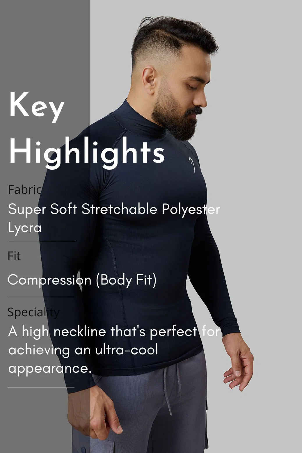 High Neck Compression Full Sleeves T-shirt Navy - Image 8