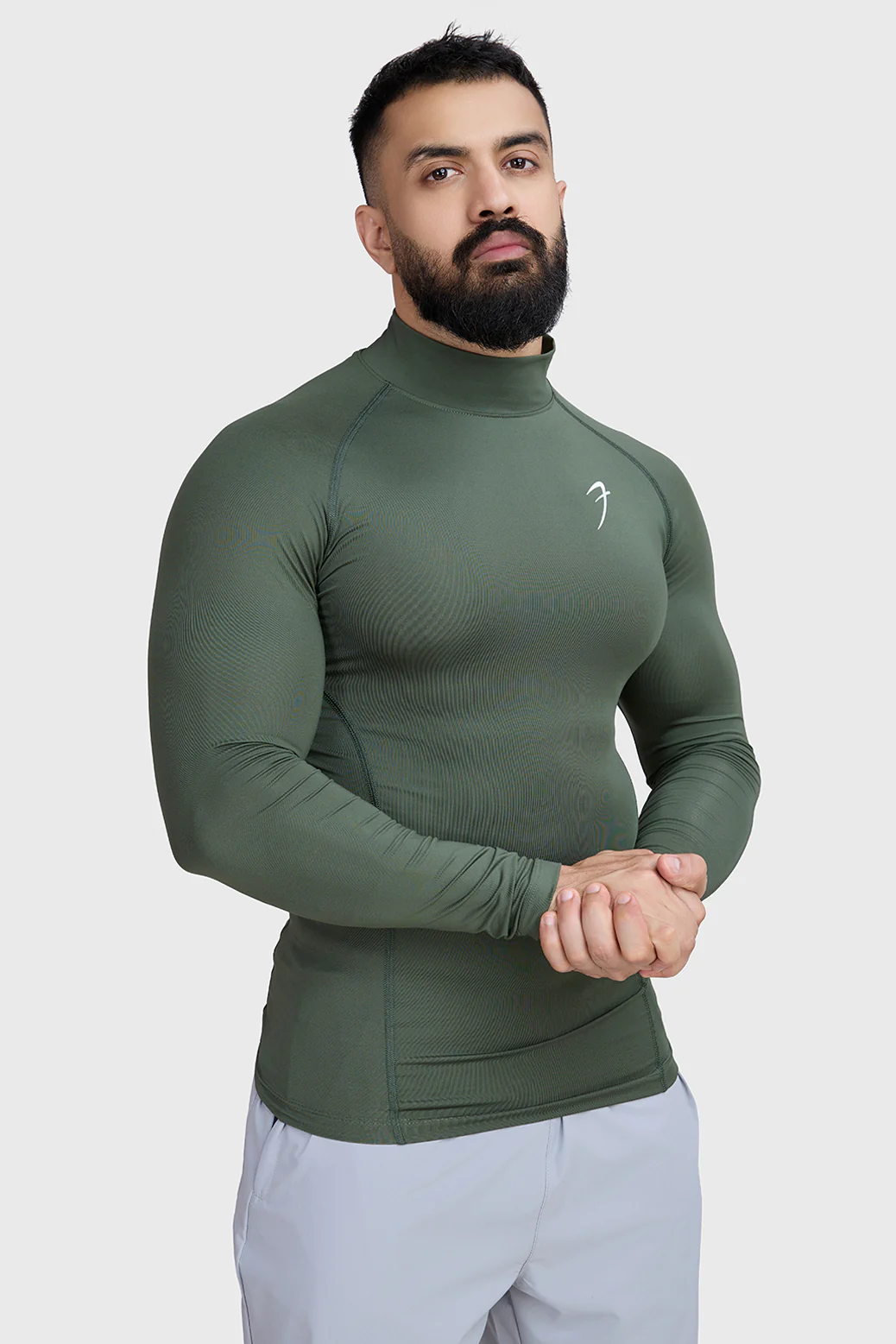 High Neck Compression Full Sleeves T-shirt Olive - Image 2