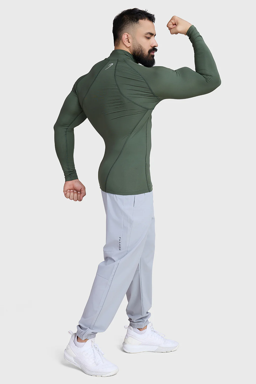 High Neck Compression Full Sleeves T-shirt Olive - Image 3