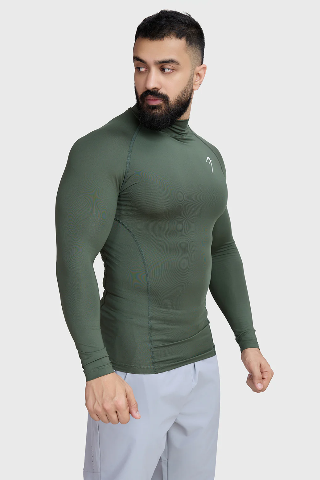 High Neck Compression Full Sleeves T-shirt Olive - Image 7