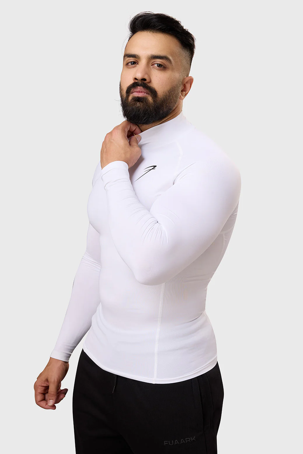 High Neck Compression Full Sleeves T-shirt White - Image 5