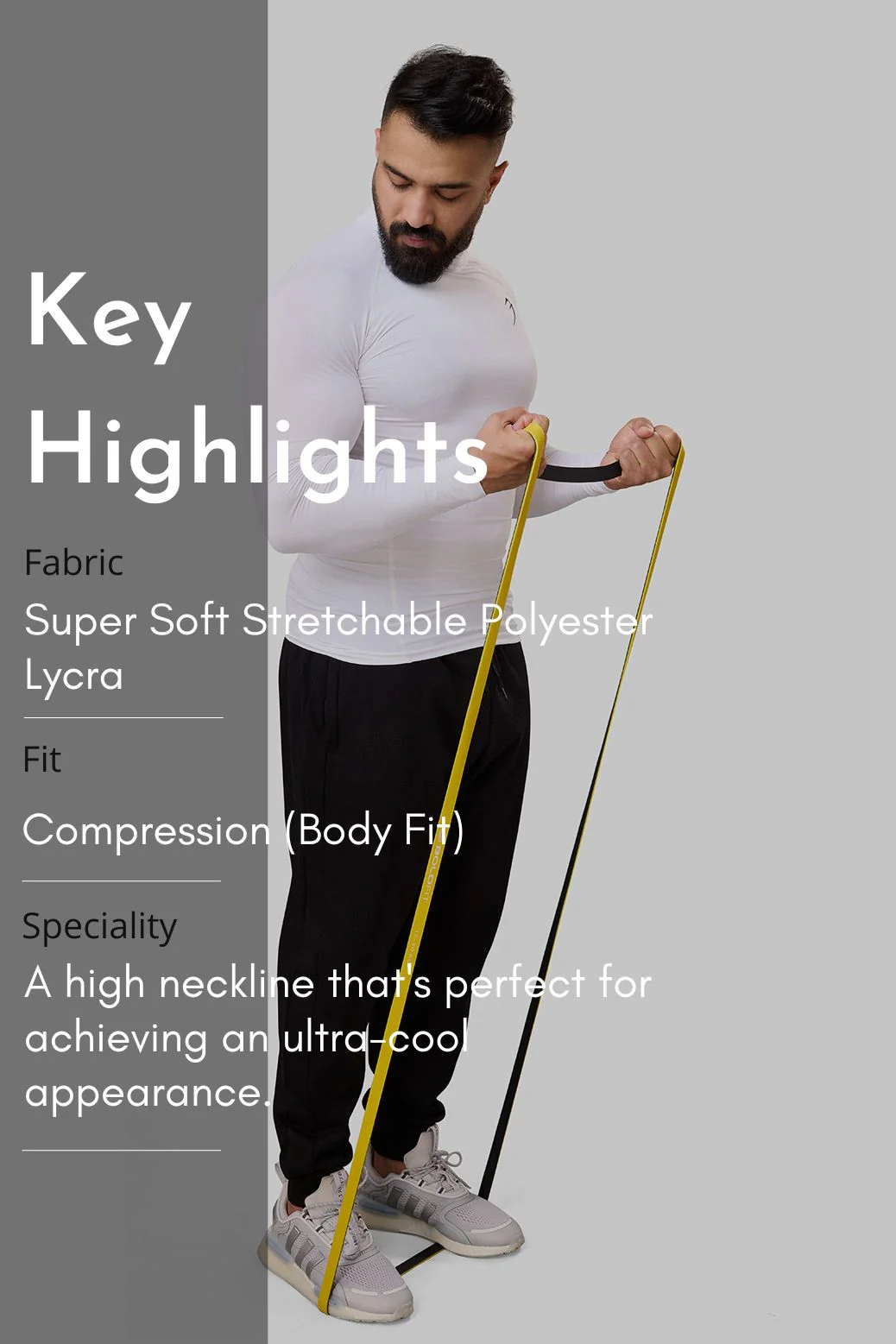 High Neck Compression Full Sleeves T-shirt White - Image 7