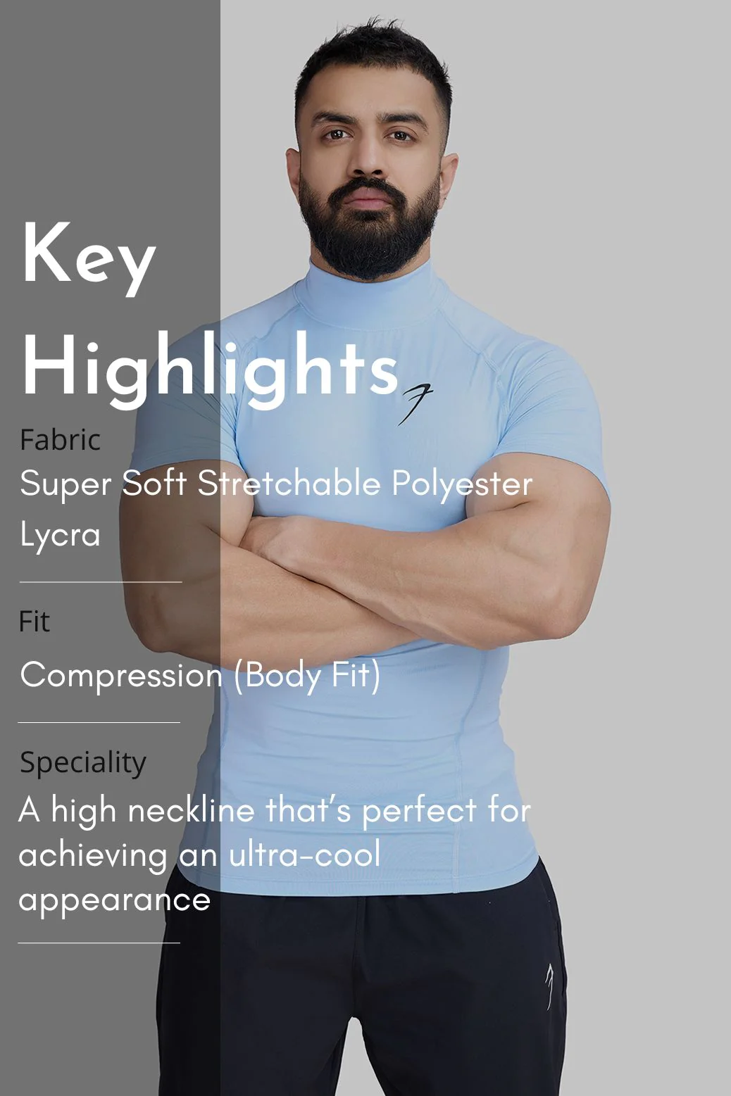 High Neck Compression T-shirt Glacial Blue - Image 7