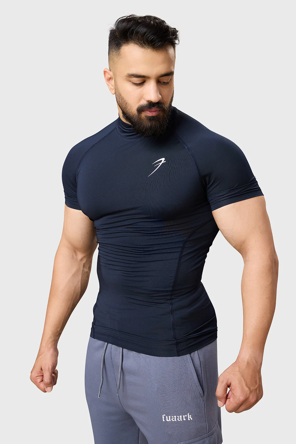 High Neck Compression T-shirt Navy - Image 2